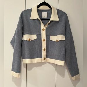 Sandro contrast trim cardigan blue white size M